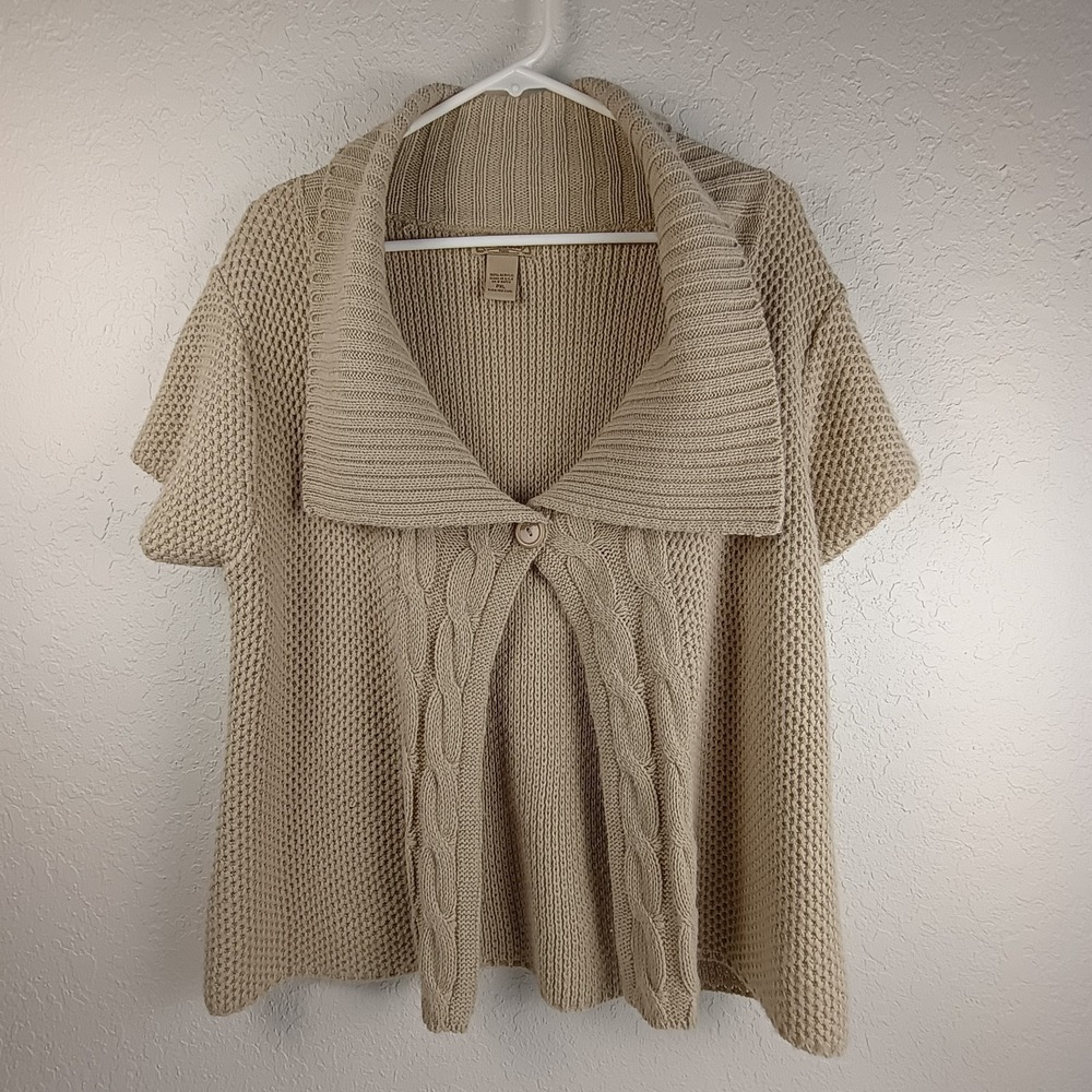 Art & Soul Cardigan Sweater Women's Short Sleeve Petite XL Tan USA Made‎